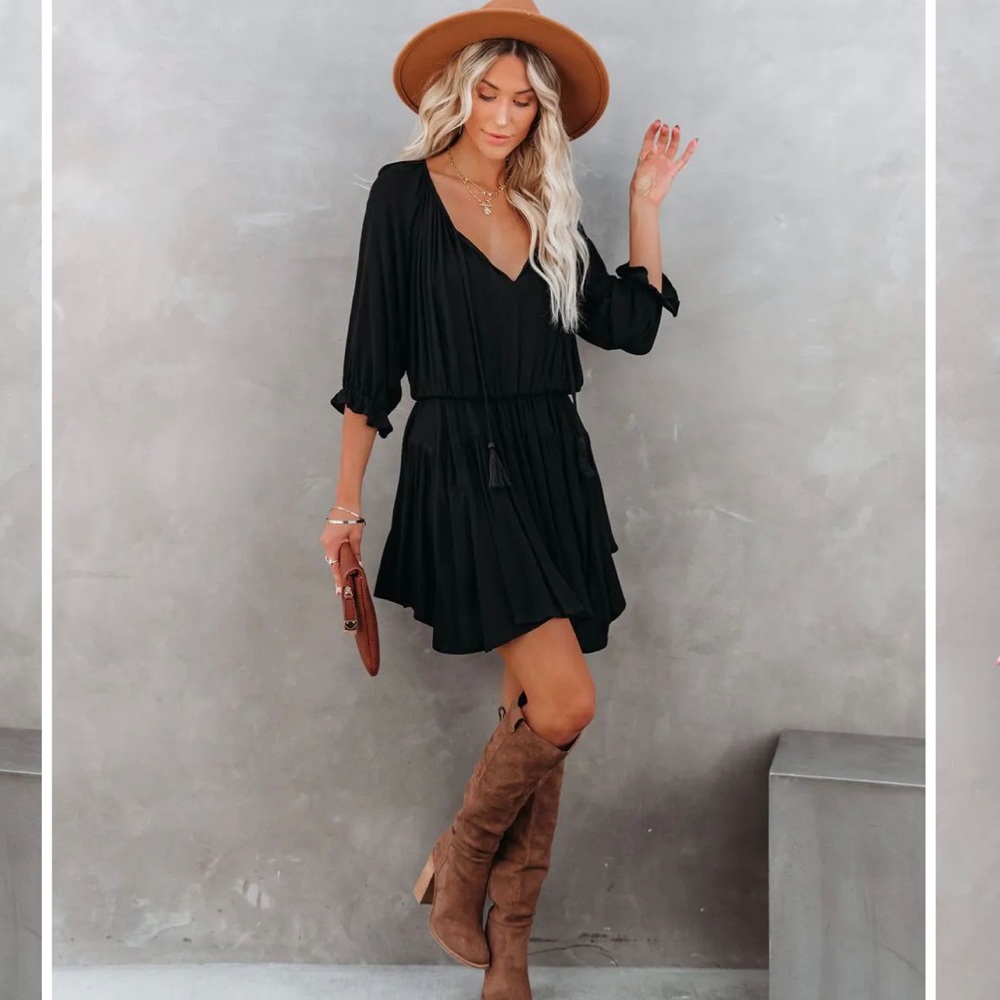 NWT - Black blousy dress with tassels. Size L
